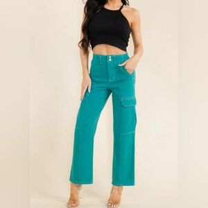 Teal High-Waisted Cargo Pants